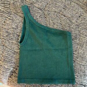 NikiBiki One Shoulder Asymmetrical Ribbed Tank Top in Dark Green